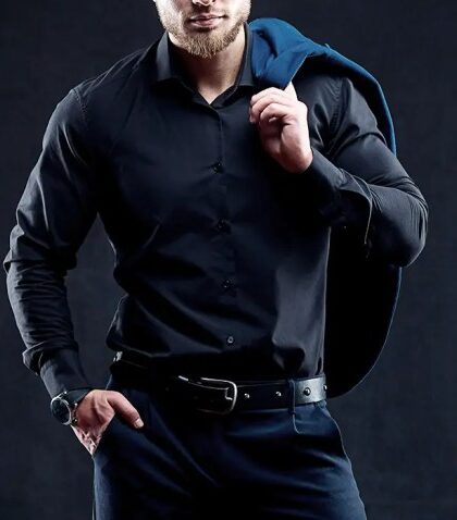 All black mens dress shirt