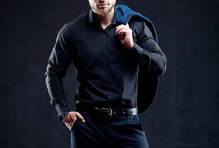 All black mens dress shirt