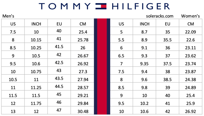 Tommy hilfiger mens dress shirt size chart