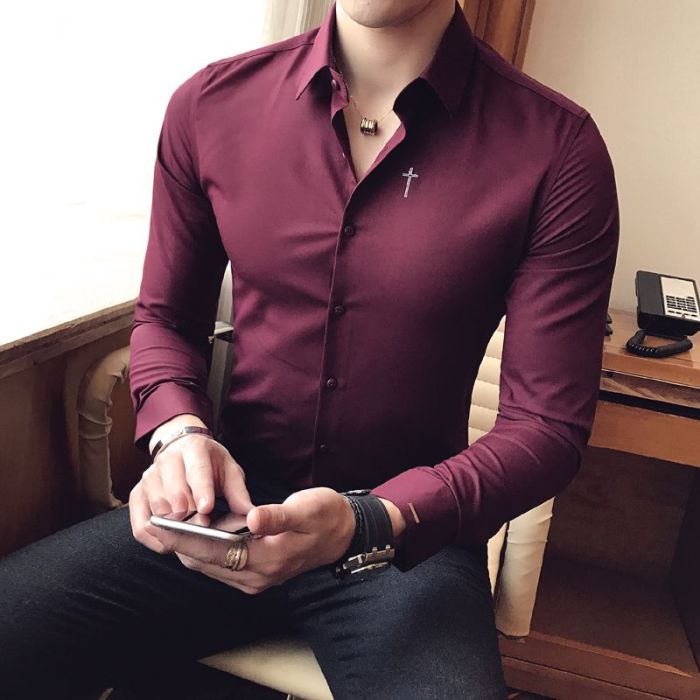 Burgundy dress shirt for men