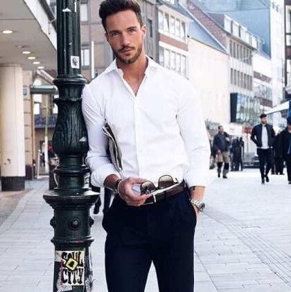 Black and white dress shirt for men