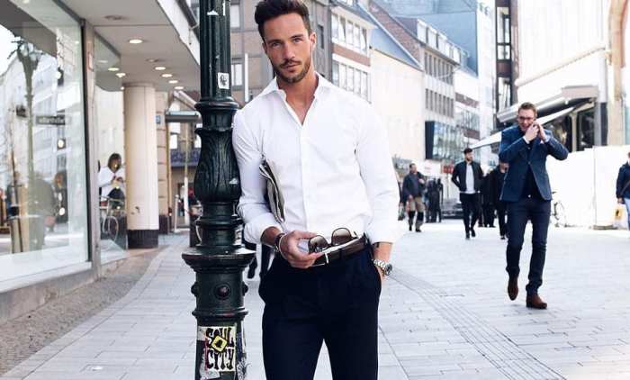 Black and white dress shirt for men